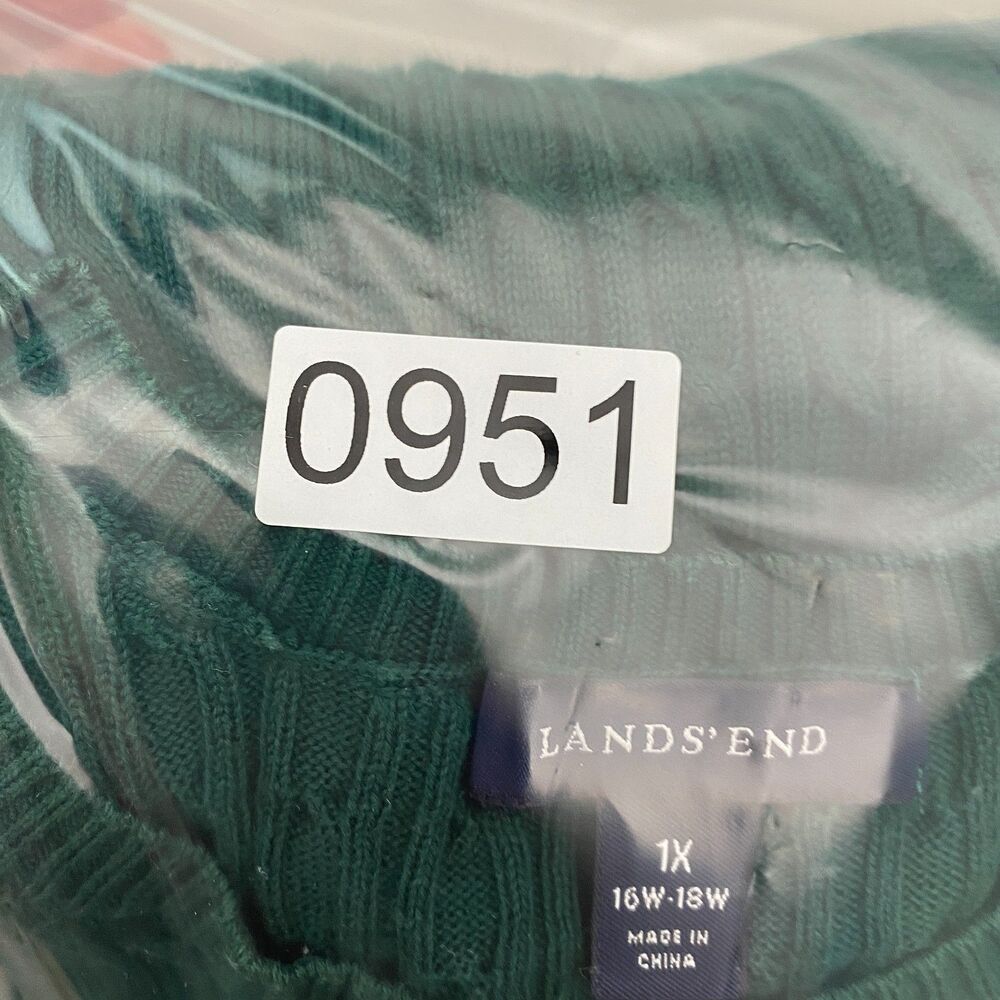Lands End Cable Knit Sweater Green Cotton Knit Pullover Preppy Classic Size 1X - Picture 10 of 10